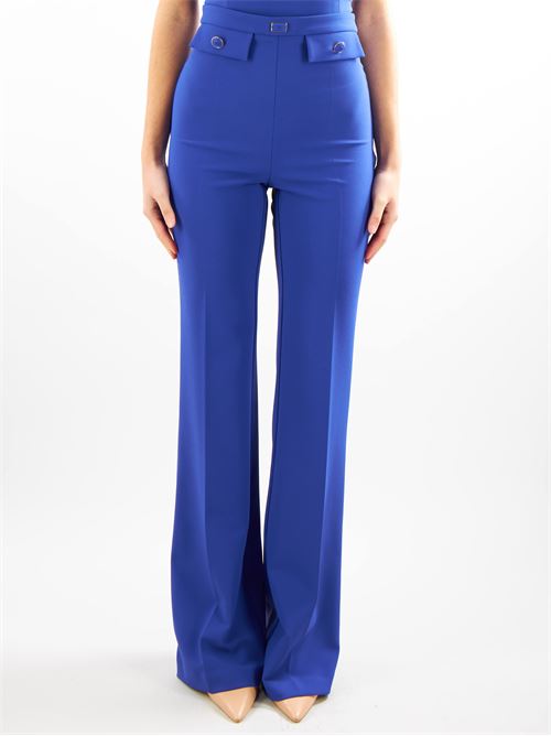 Palazzo trousers in stretch crêpe fabric with flaps Elisabetta Franchi ELISABETTA FRANCHI | Pants | PA02941E2828